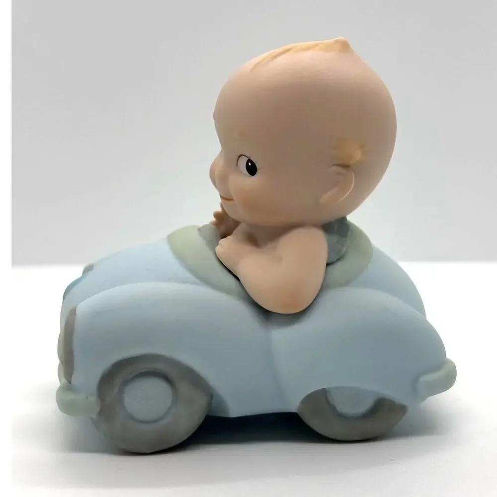 VTG 1993 Enesco, Rose O'Neill Porcelain Kewpie Doll, Driving Blue Car Figurine